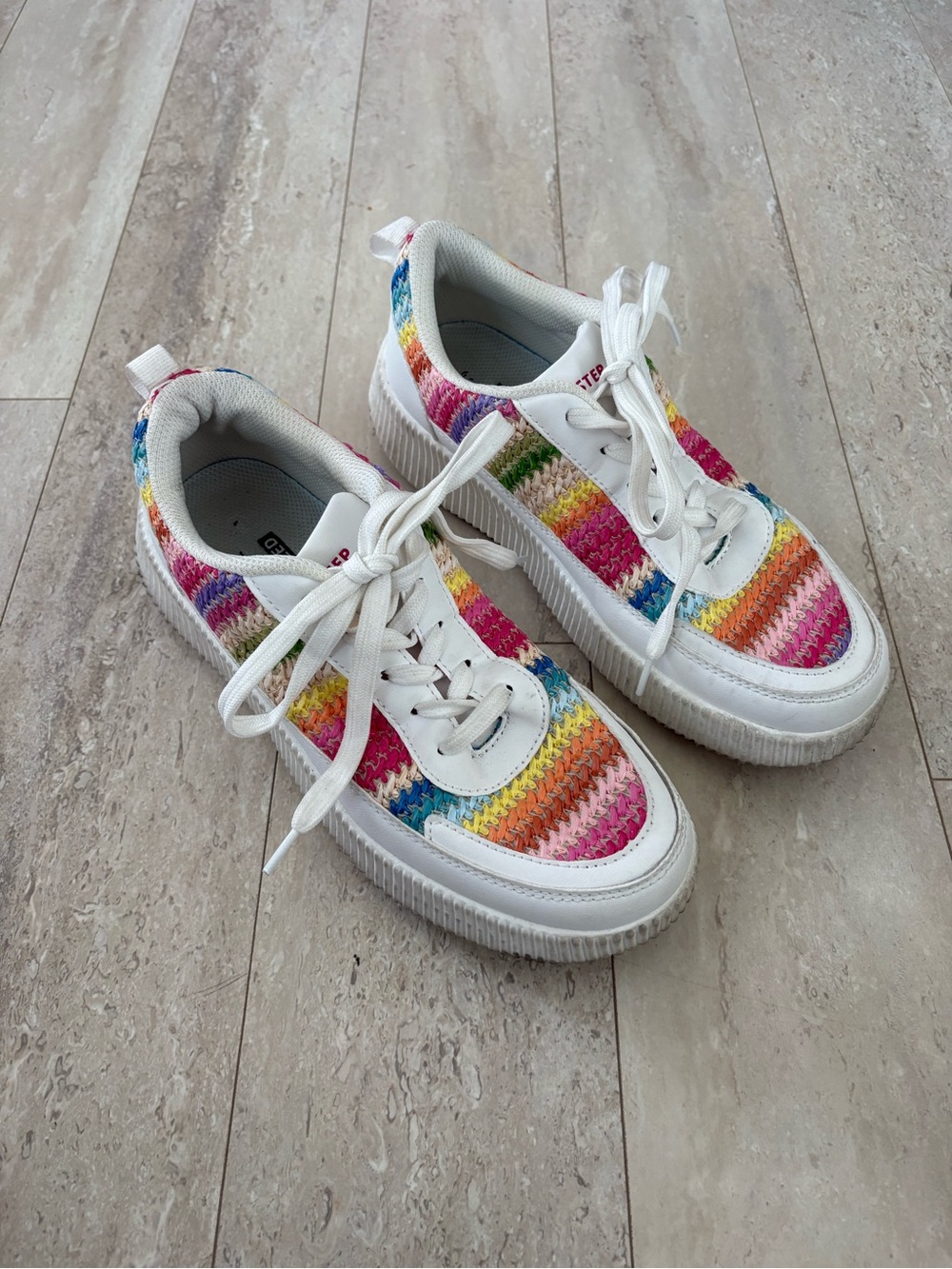 Lucky Step Air Cooled Rainbow Striped Crochet Knit Platform Sneakers 9